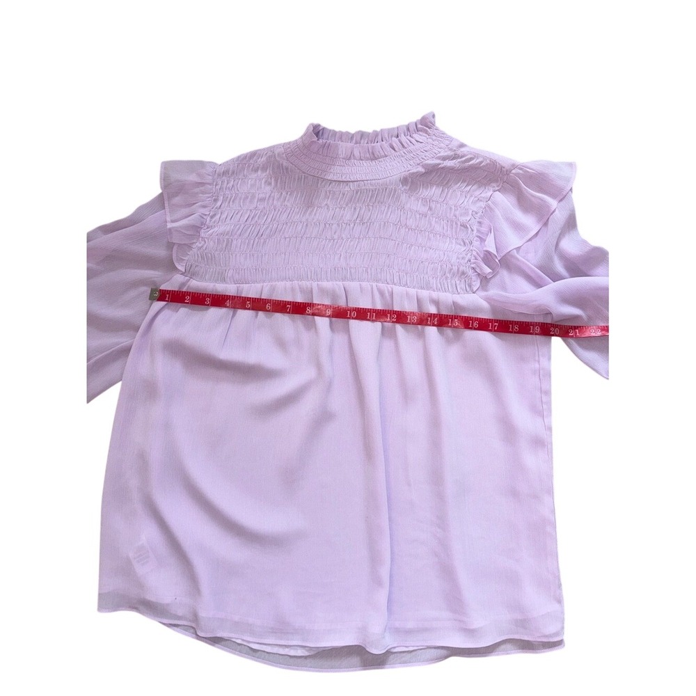 Ann Taylor Lavender Smocked Ruffle-Shoulder Blouse - Picture 6 of 7
